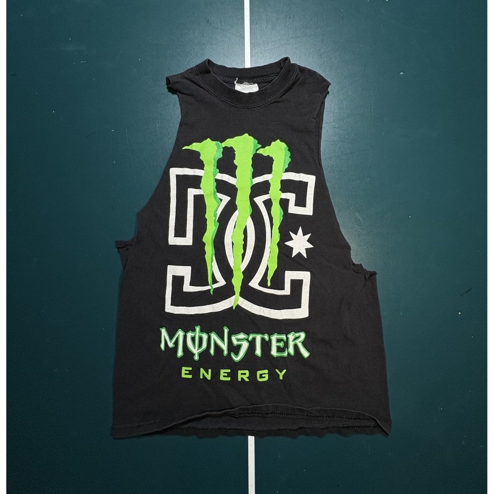 Vintage DC Shoes Monster Energy T-Shirt Men's Small Promo Thrashed Skater‎ Black
